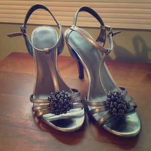 Silver Calvin Klein T-strap Heels